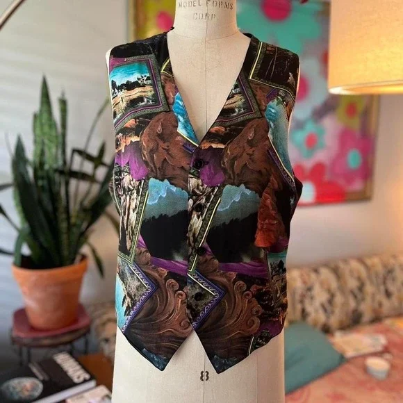 Black and multi-coloured vintage Atlantic Connection vest - western vibe - S - Picture 1 of 6